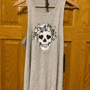 Betsey Johnson Gray Skull and Butterfly Tank Top
